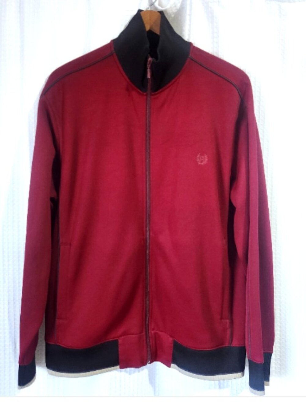 Chaps Burgundy Red Track Jacket Mens Large Full Zip Bomber Sweater Knit Casual